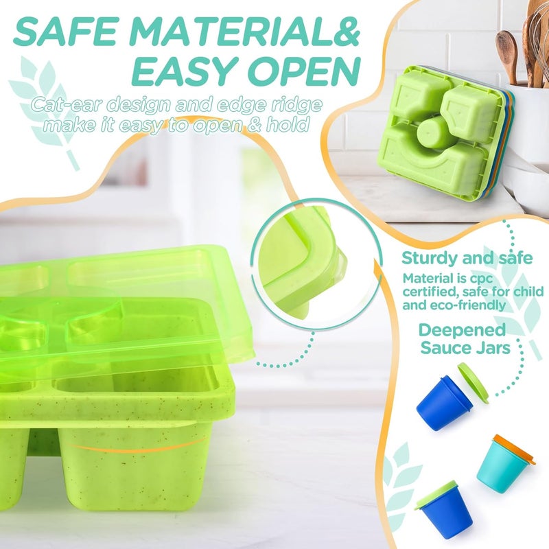 QQKO Bento Snack Boxes for Adults & Kids, Lunchable Meal Prep Containers - 4 Pack Divided Food Storage with Lids, Stackable Lunch Boxes with Sauce Cups, Jewel - Image 5